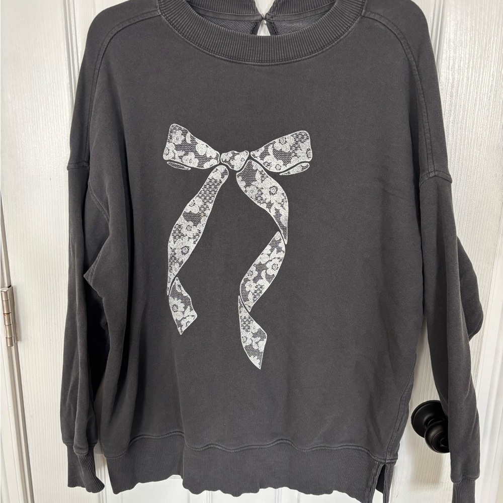 Gray Sweatshirt with White Bow Design
